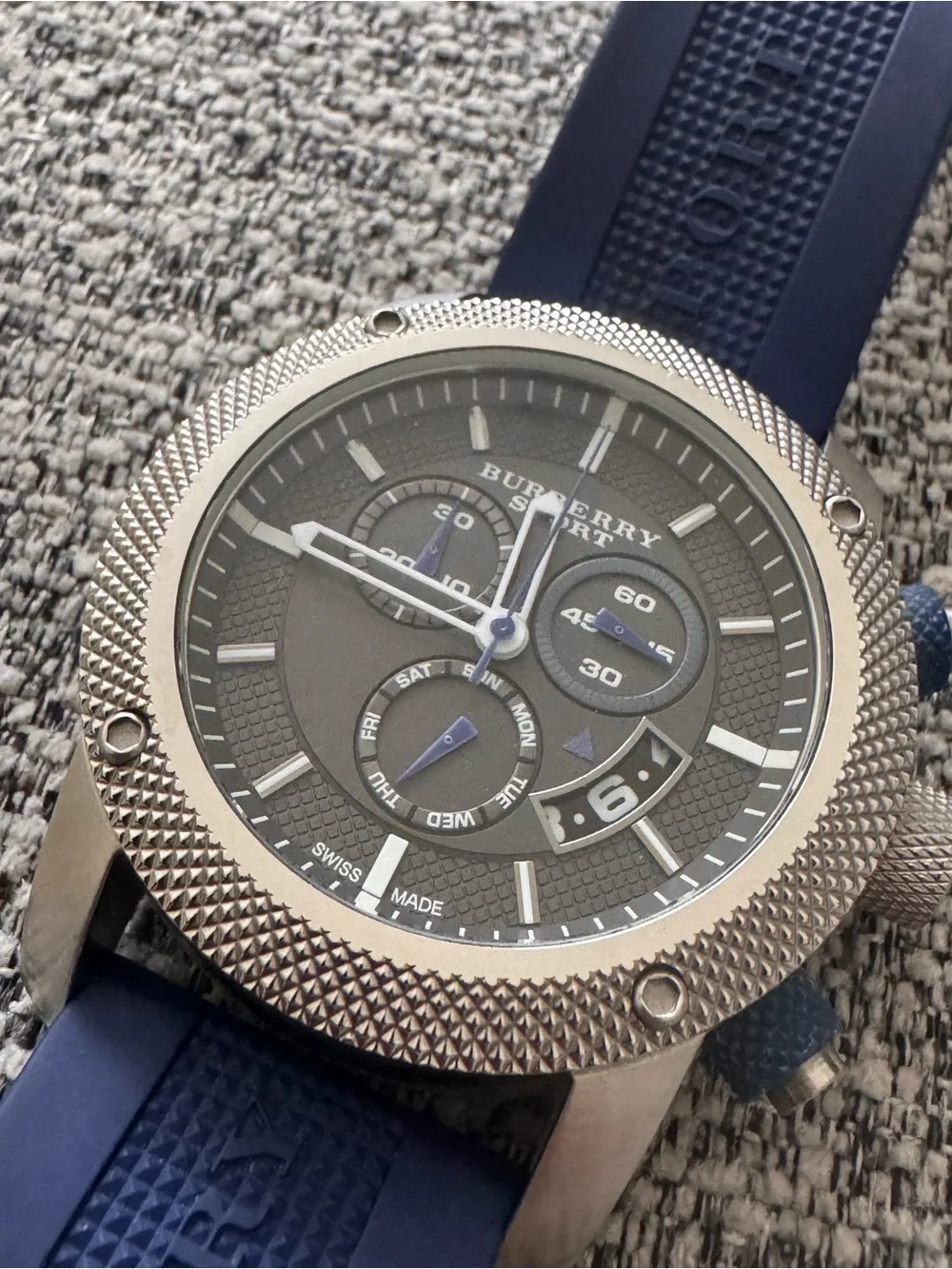 Burberry Men's Navy Blue Rubber Strap Chronograph Watch